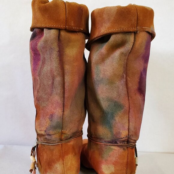 Brown pink red blue purple leather vintage Western cowgirl rodeo festival tiedye - Picture 9 of 9